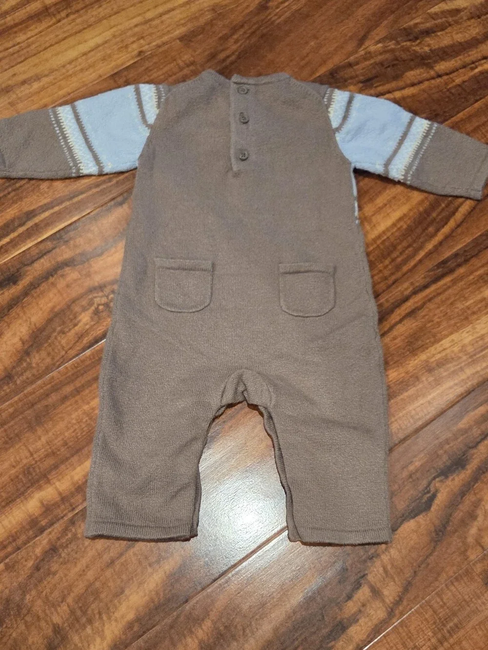 Janie and Jack EUC Tan/Blue Polar Bear One-Piece Sweater Romper